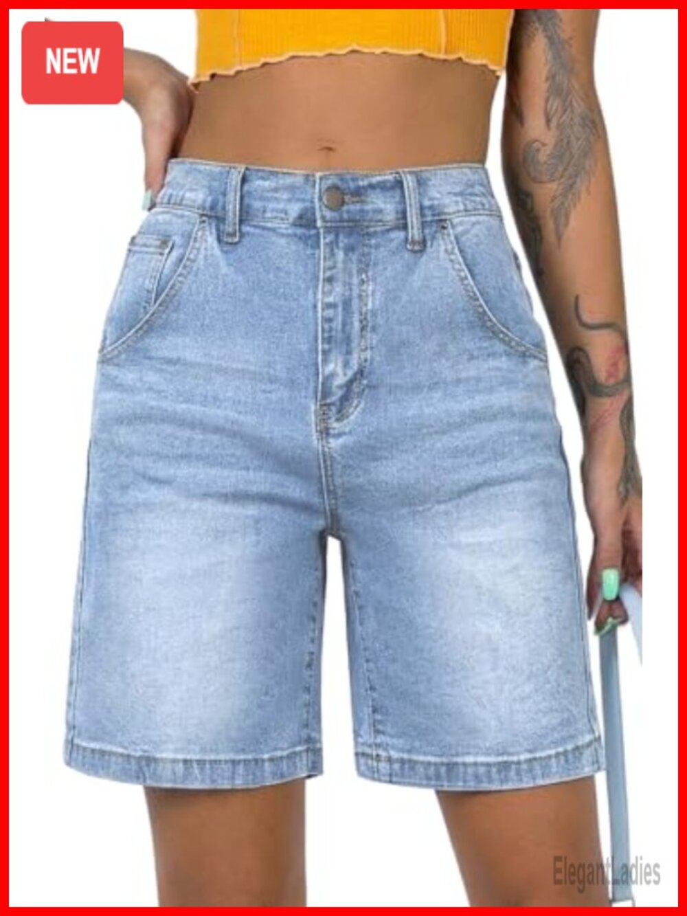 Women's High-Rise Bermuda Jean Shorts Baggy Jorts with Pockets